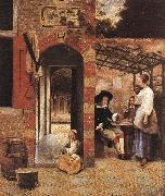 HOOCH, Pieter de Drinkers in the Bower af oil on canvas